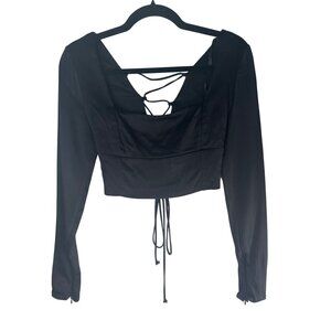 2/$30 ZARA Medium Black Lace-Up Back Crop Top